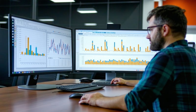 NexMetrics team analyzing utility data graphs NexMetrics team analyzing utility data graphs